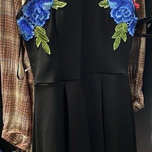 B Darlin Black Dress with Blue Floral Embroidery